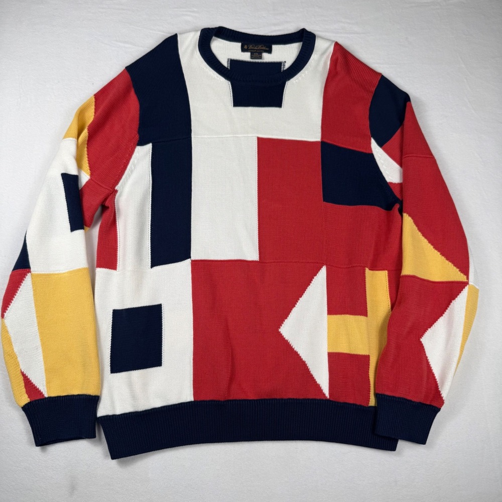 Brooks Brothers Supima Cotton Sweater XXL Multicolor Colorblock Preppy Geometric